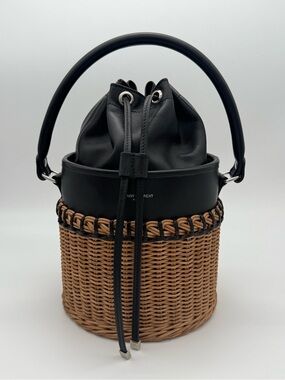 Saint Laurent Black & Tan Wicker Bucket Bag